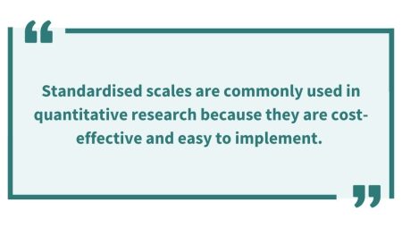 "Standardised scales are commonly used in quantitative research because they are cost-effective and easy to implement."